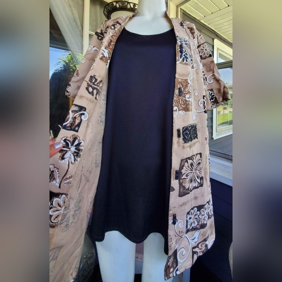 VTG Maggie Barnes Brown Tan Floral Two Fer Tunic Top Shirt Blouse - Picture 2 of 9